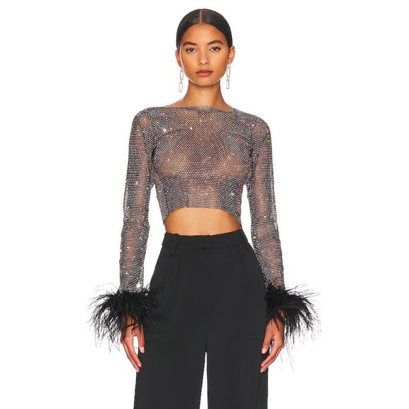 Santa Brands Feathers Top in Black Crystal - Picture 1 of 5